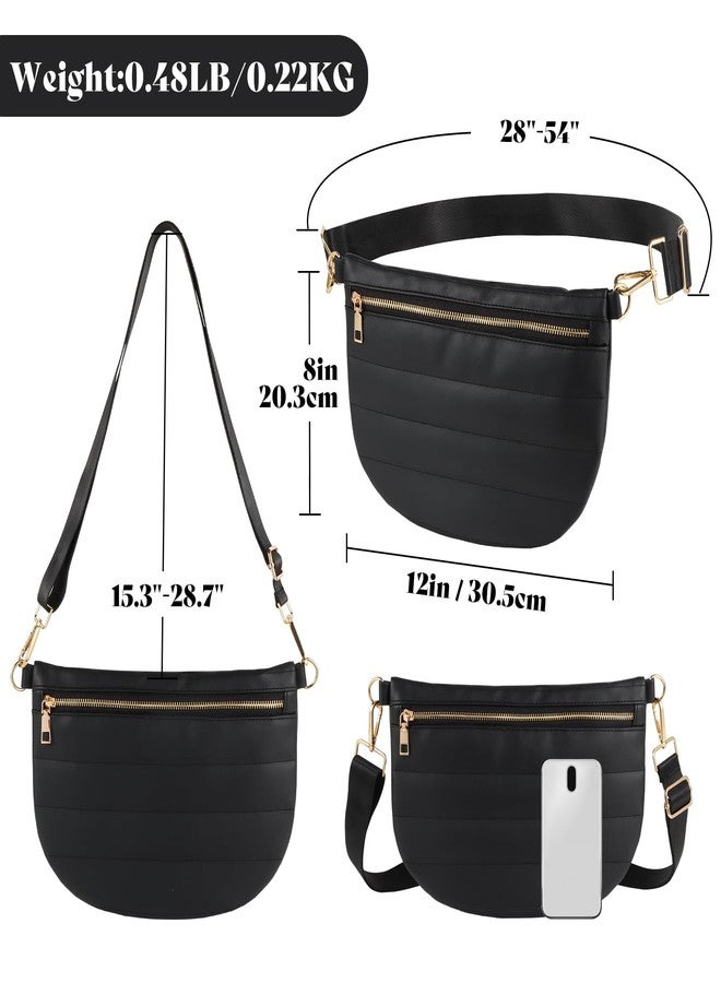 Dealkion Quilted Puffer Leather Belt Bag for Women Puffer Crossbody Bags Puffy Sling Belt Bag Fanny Pack Bum Waist Chest Shoulder Bag for Women-Black - Image 5